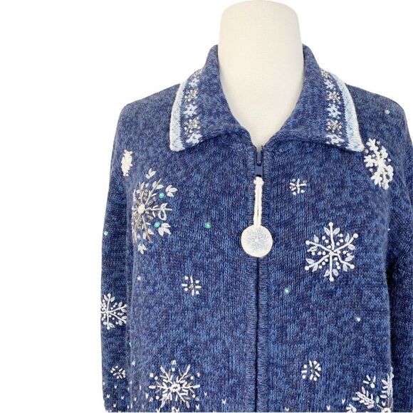 Tiara Cardigan Sweater Blue Small Winter Christmas - Picture 5 of 8